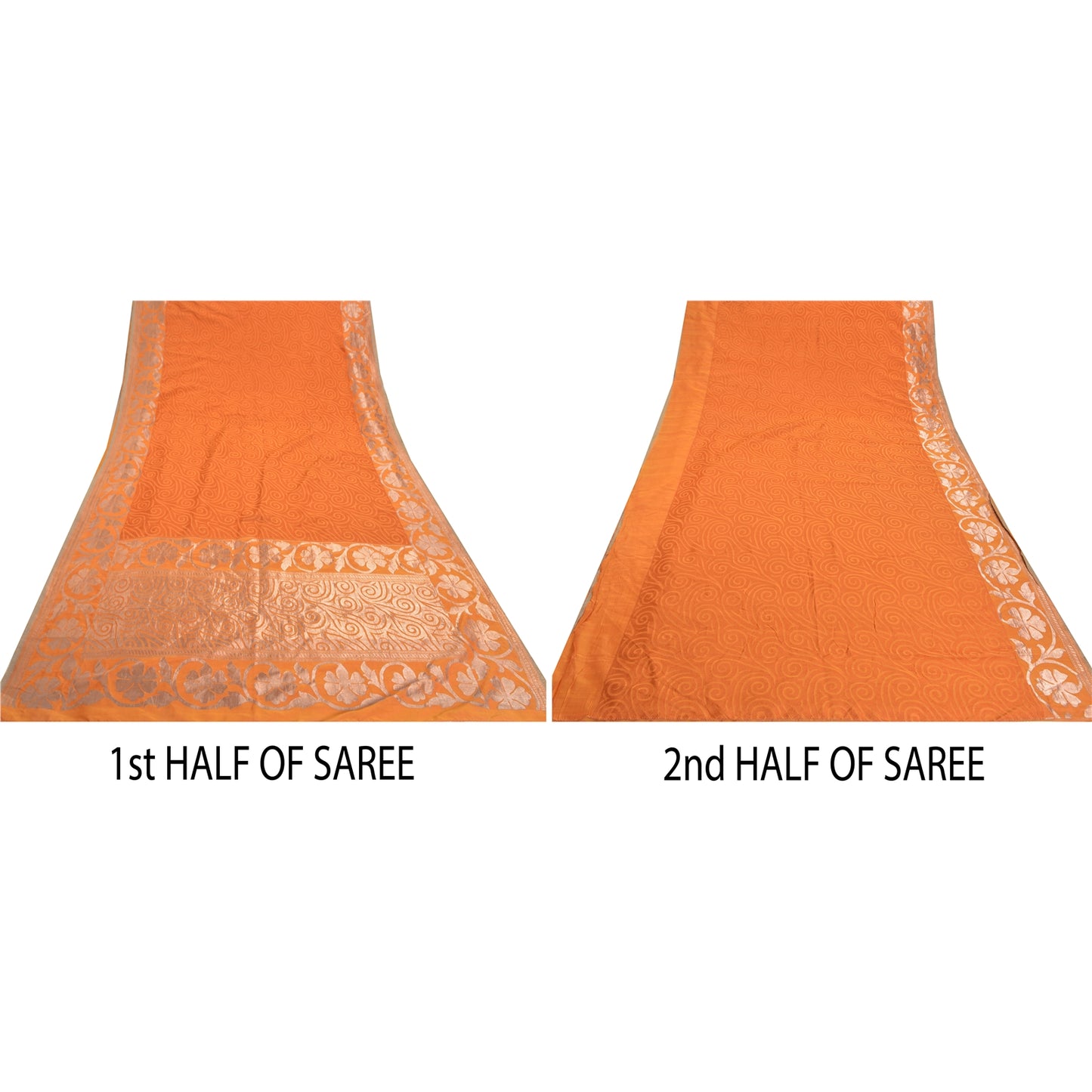 Sanskriti Vintage Saffron Sarees Blend Silk Woven Indian Sari Cultural Sustainable Fabric