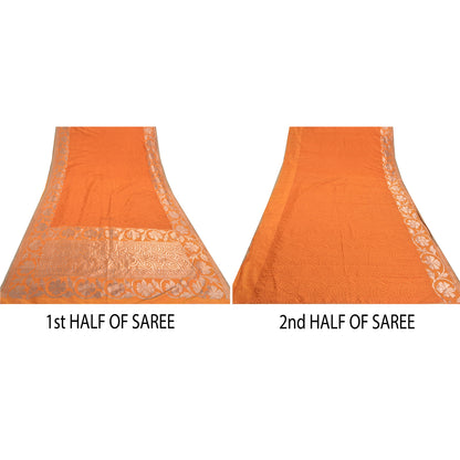 Sanskriti Vintage Saffron Sarees Blend Silk Woven Indian Sari Cultural Sustainable Fabric