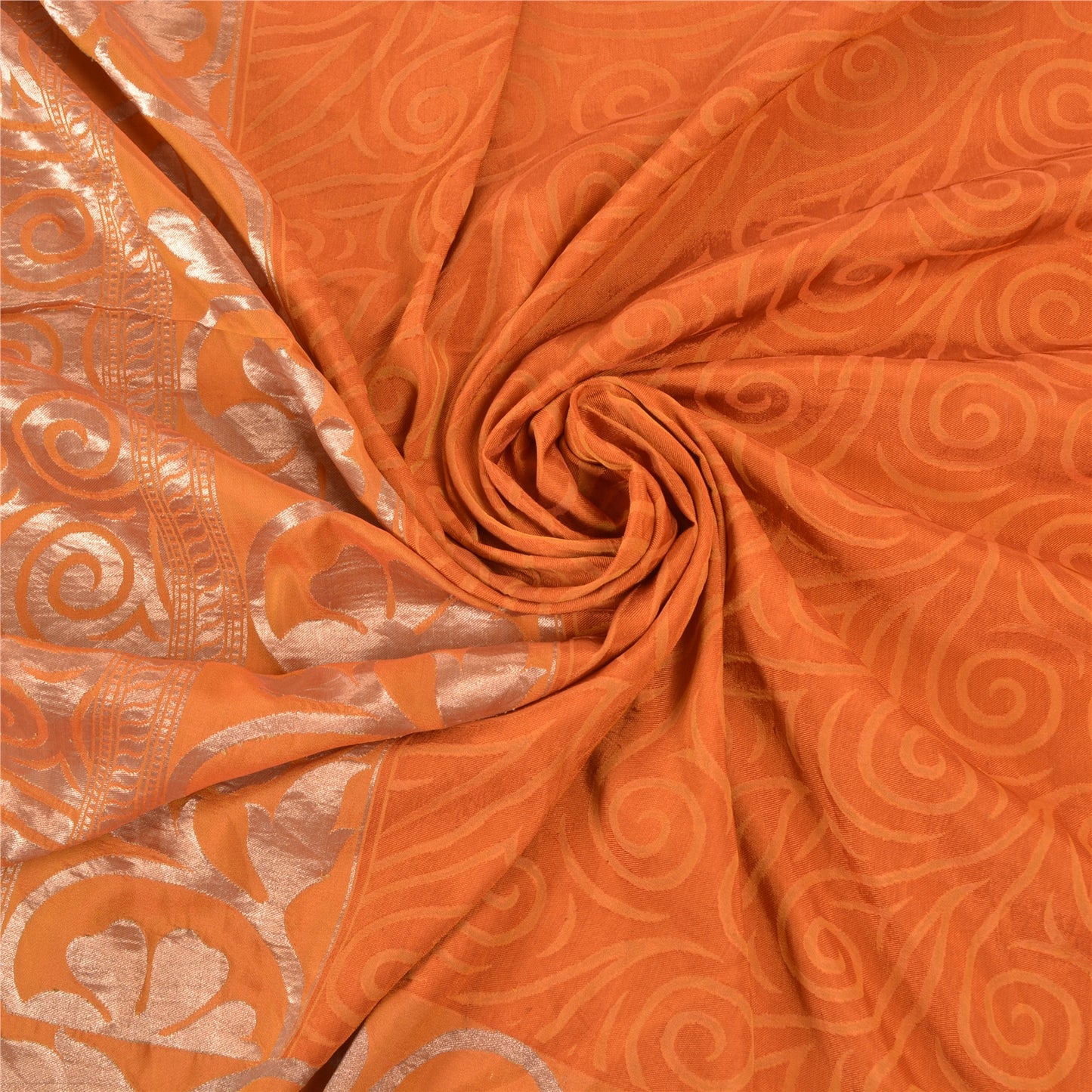 Sanskriti Vintage Saffron Sarees Blend Silk Woven Indian Sari Cultural Sustainable Fabric