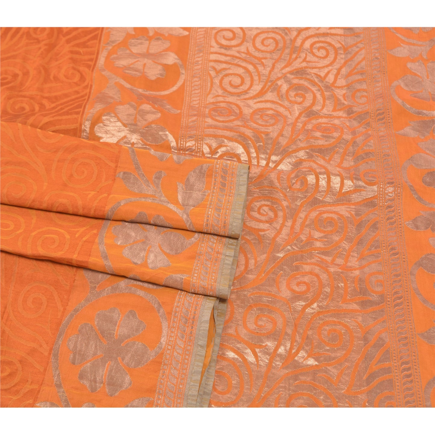 Sanskriti Vintage Saffron Sarees Blend Silk Woven Indian Sari Cultural Sustainable Fabric