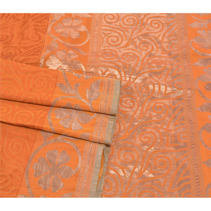Sanskriti Vintage Saffron Sarees Blend Silk Woven Indian Sari Cultural Sustainable Fabric