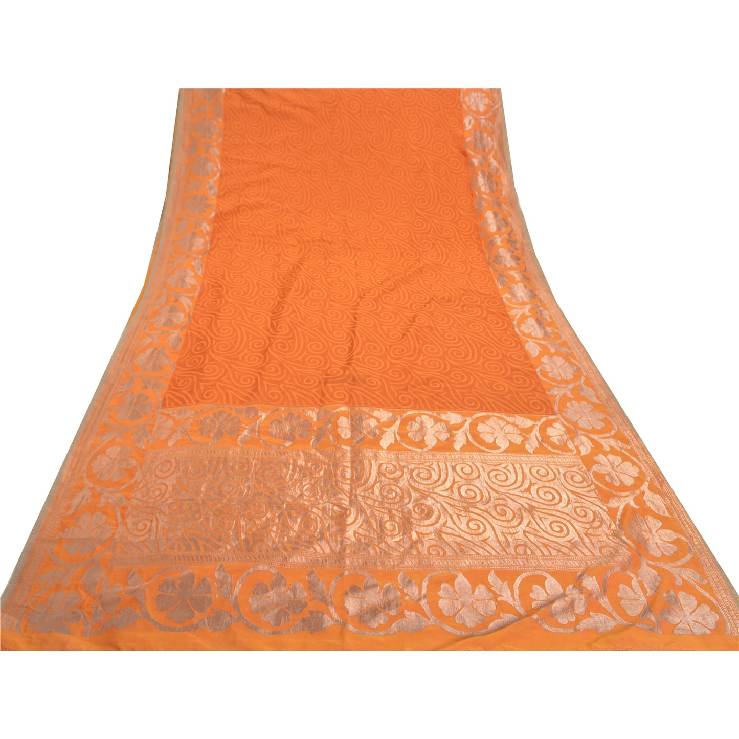 Sanskriti Vintage Saffron Sarees Blend Silk Woven Indian Sari Cultural Sustainable Fabric