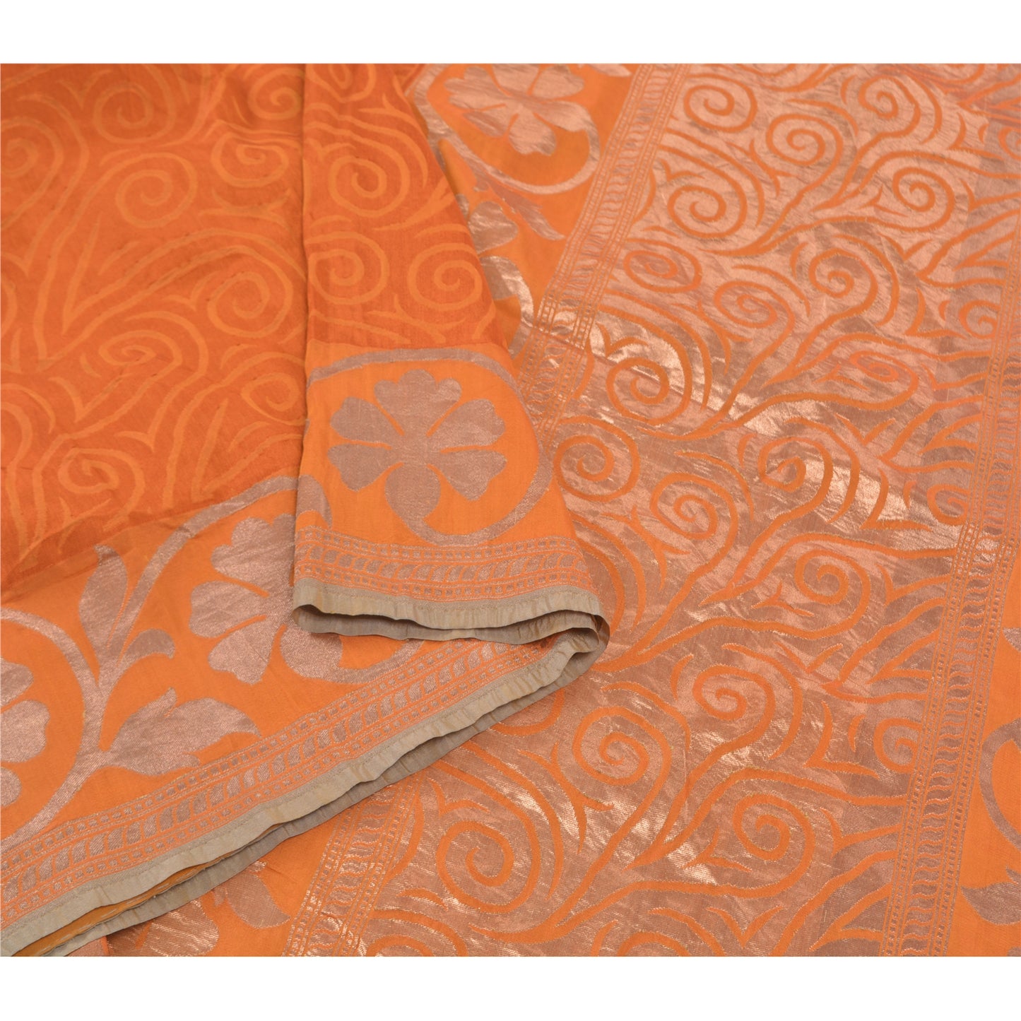 Sanskriti Vintage Saffron Sarees Blend Silk Woven Indian Sari Cultural Sustainable Fabric