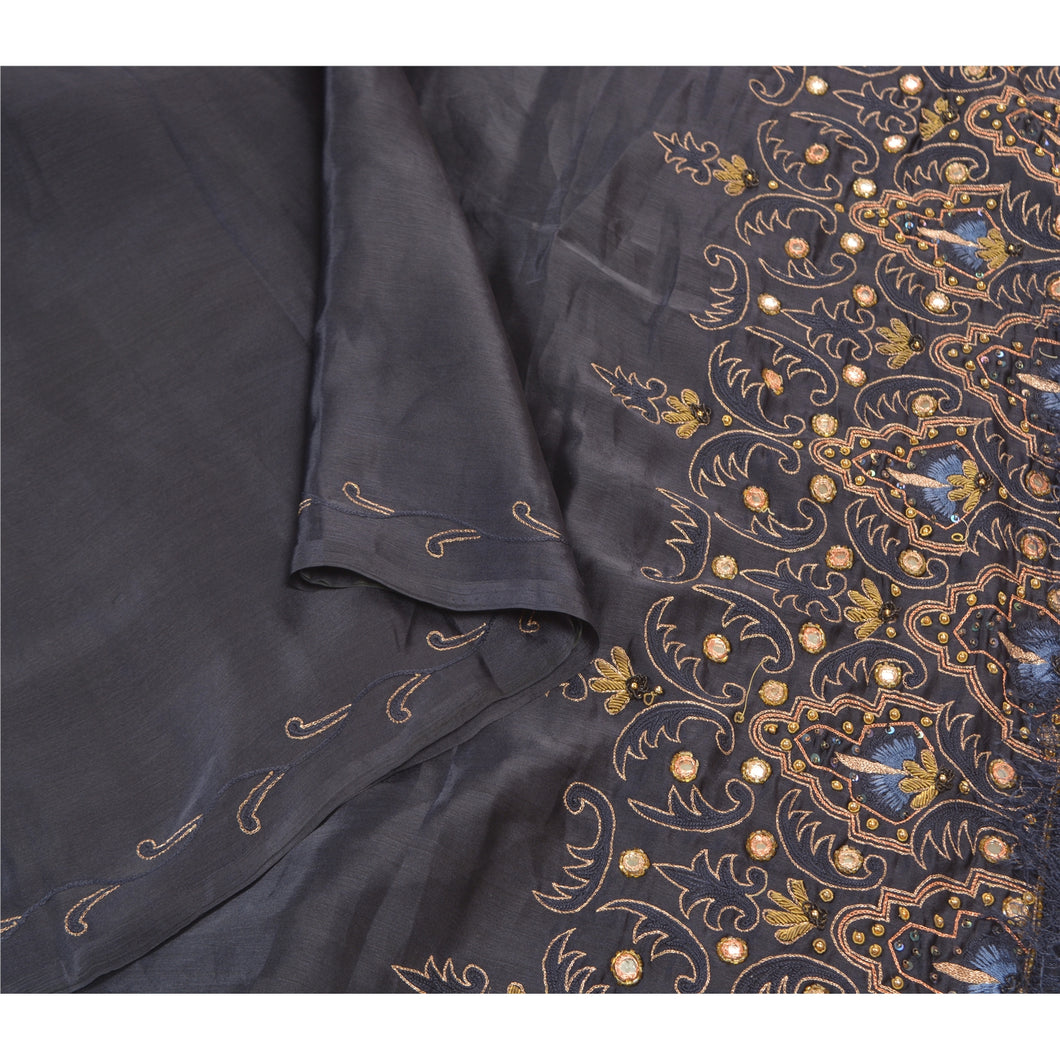 Sanskriti Vintage Black Sarees Art Silk Hand Beaded Premium Sari Mirror Fabric