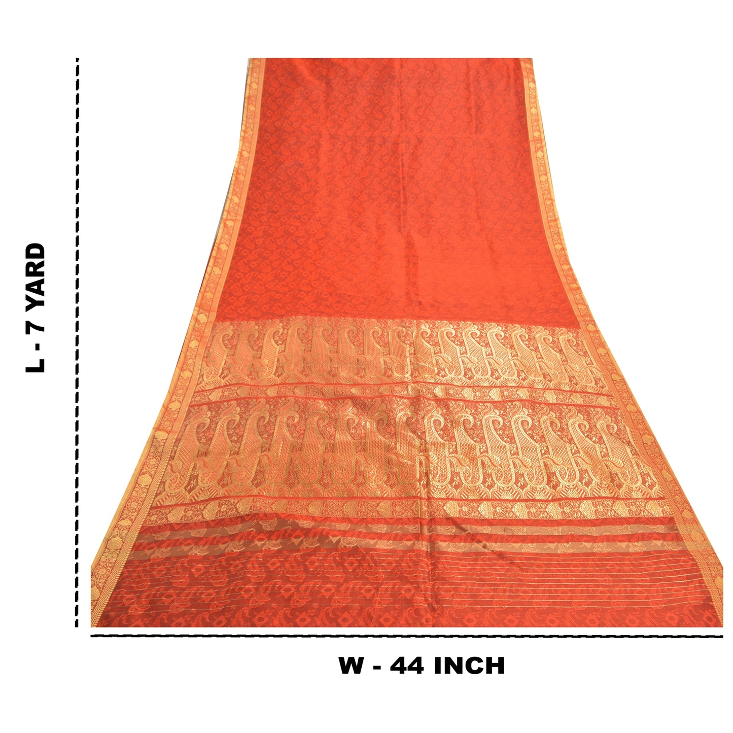 Sanskriti Vintage Orange Sarier Kunstsilke Vævet Sari Premium 5 Yard Håndværk Bæredygtigt Stoff