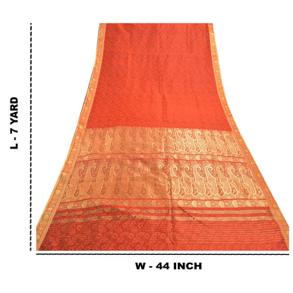 Sanskriti Vintage Orange Sarier Kunstsilke Vævet Sari Premium 5 Yard Håndværk Bæredygtigt Stoff
