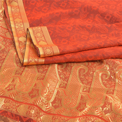 Sanskriti Vintage Orange Sarier Kunstsilke Vævet Sari Premium 5 Yard Håndværk Bæredygtigt Stoff