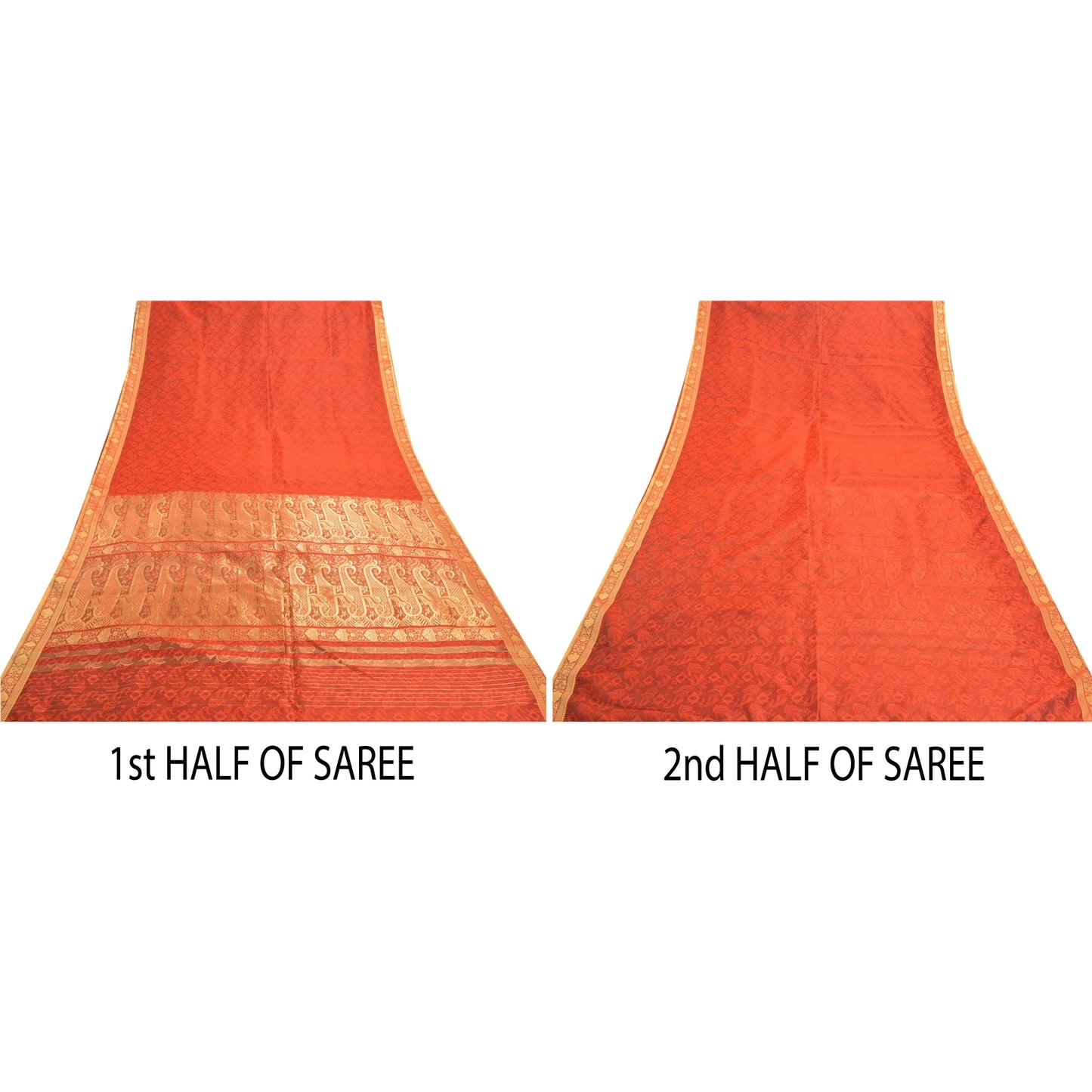 Sanskriti Vintage Orange Sarier Kunstsilke Vævet Sari Premium 5 Yard Håndværk Bæredygtigt Stoff