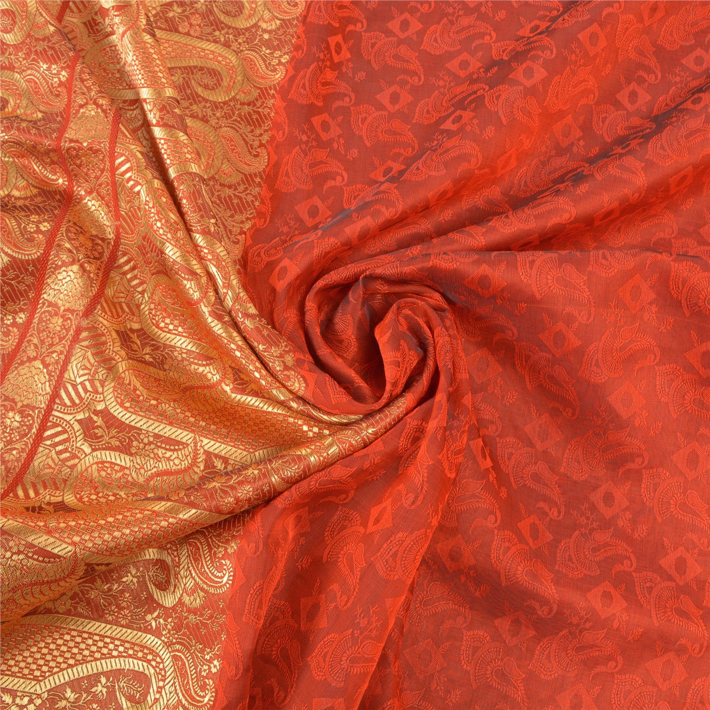 Sanskriti Vintage Orange Sarier Kunstsilke Vævet Sari Premium 5 Yard Håndværk Bæredygtigt Stoff