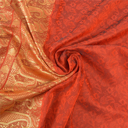 Sanskriti Vintage Orange Sarier Kunstsilke Vævet Sari Premium 5 Yard Håndværk Bæredygtigt Stoff