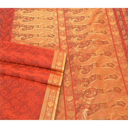 Sanskriti Vintage Orange Sarier Kunstsilke Vævet Sari Premium 5 Yard Håndværk Bæredygtigt Stoff