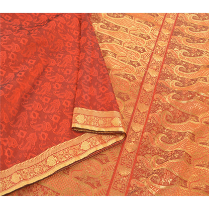 Sanskriti Vintage Orange Sarier Kunstsilke Vævet Sari Premium 5 Yard Håndværk Bæredygtigt Stoff