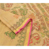 Sanskriti Vintage Beige Sarees 100% Pure Silk Painted Craft Sari 5 Yard Sustainable Fabric