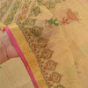 Sanskriti Vintage Beige Sarees 100% Pure Silk Painted Craft Sari 5 Yard Sustainable Fabric