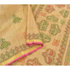 Sanskriti Vintage Beige Sarees 100% Pure Silk Painted Craft Sari 5 Yard Sustainable Fabric