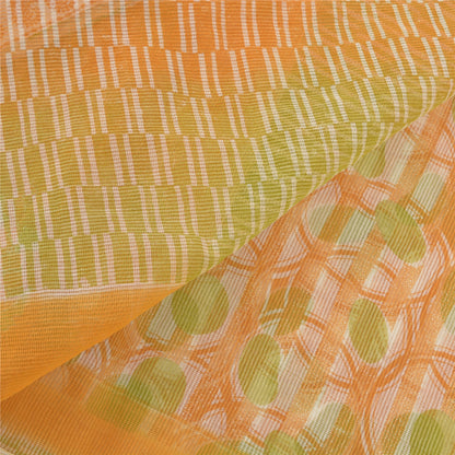 Sanskriti Vintage Saffron Sarees Blend Cotton Embroidered Kota Sari Sustainable Fabric