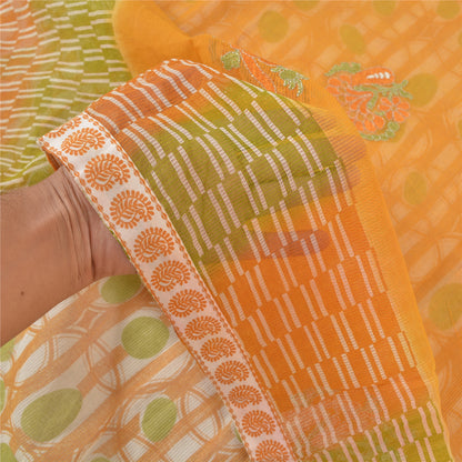 Sanskriti Vintage Saffron Sarees Blend Cotton Embroidered Kota Sari Sustainable Fabric