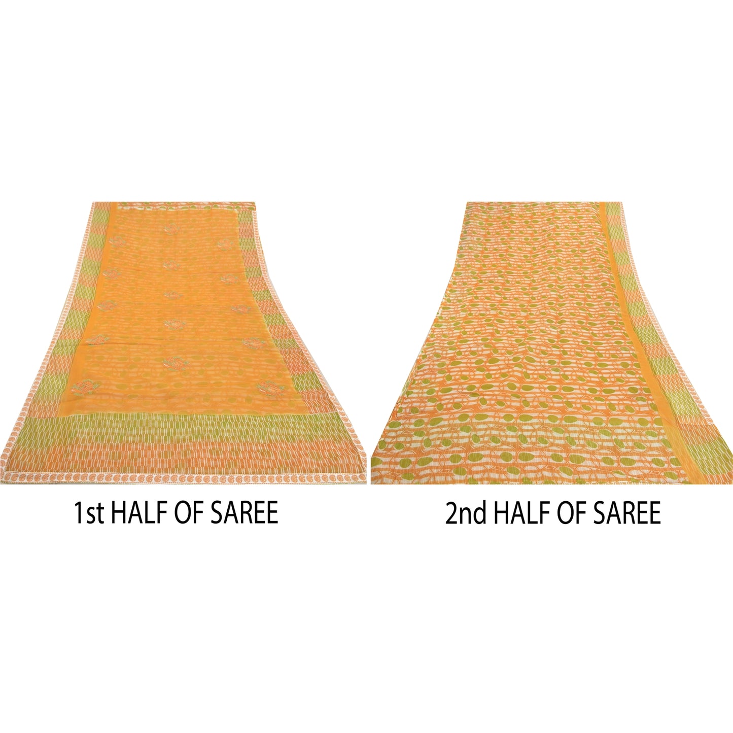 Sanskriti Vintage Saffron Sarees Blend Cotton Embroidered Kota Sari Sustainable Fabric