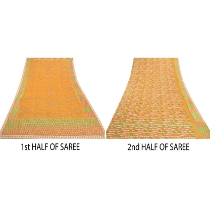 Sanskriti Vintage Saffron Sarees Blend Cotton Embroidered Kota Sari Sustainable Fabric