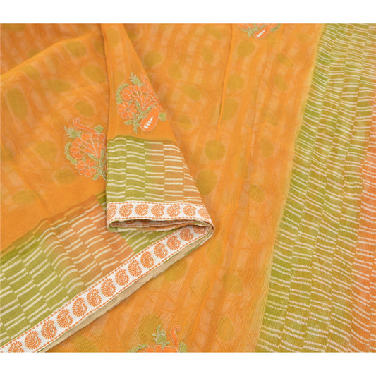 Sanskriti Vintage Saffron Sarees Blend Cotton Embroidered Kota Sari Sustainable Fabric