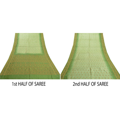 Санскритские винтажные зеленые сари 100% чистый шелк ручная работа сари ремесло устойчивая ткань
