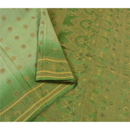 Sanskriti Vintage Green Sarees 100% Pure Silk Handwoven Sari Craft Fabric