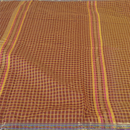 Sanskriti Vintage Dark Red Sarees Blend Cotton Hand-Woven Premium Sari Sustainable Fabric