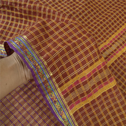 Sanskriti Vintage Dark Red Sarees Blend Cotton Hand-Woven Premium Sari Sustainable Fabric