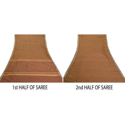 Sanskriti Vintage Dark Red Sarees Blend Cotton Hand-Woven Premium Sari Sustainable Fabric