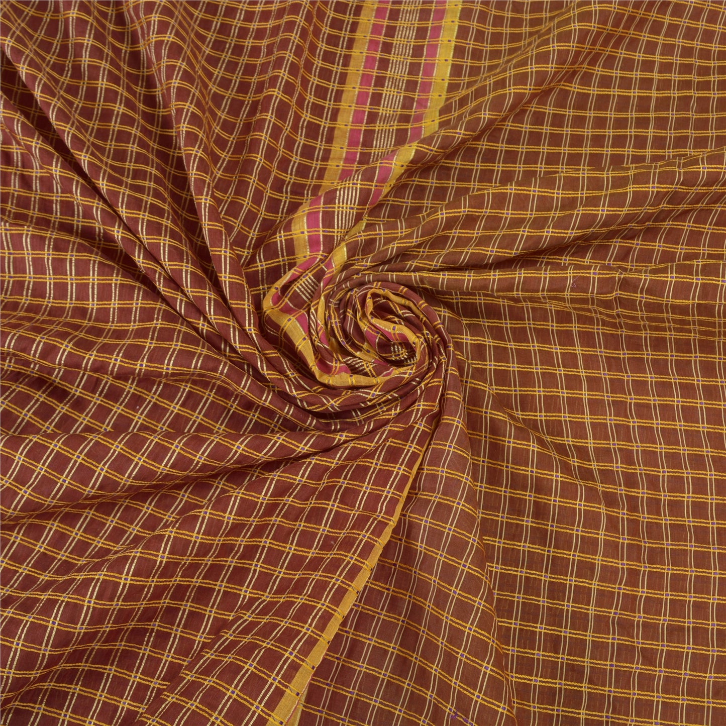 Sanskriti Vintage Dark Red Sarees Blend Cotton Hand-Woven Premium Sari Sustainable Fabric