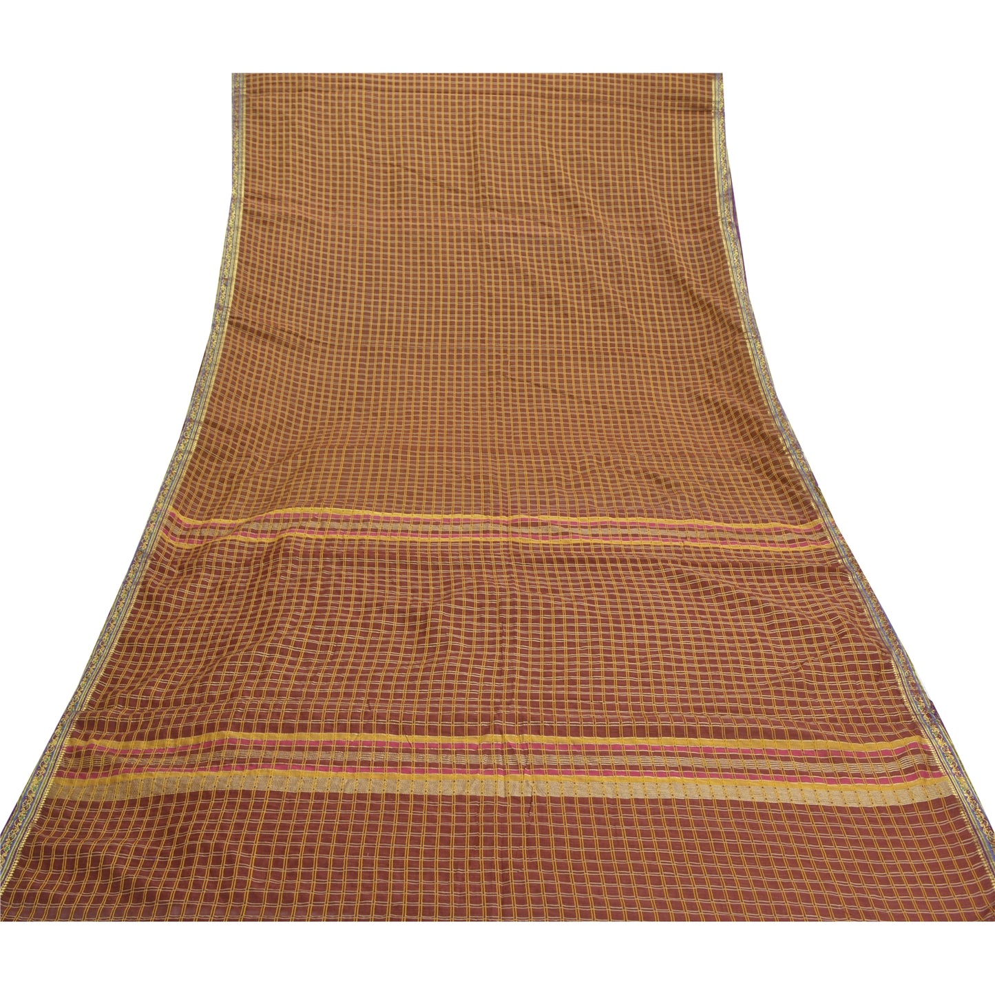Sanskriti Vintage Dark Red Sarees Blend Cotton Hand-Woven Premium Sari Sustainable Fabric