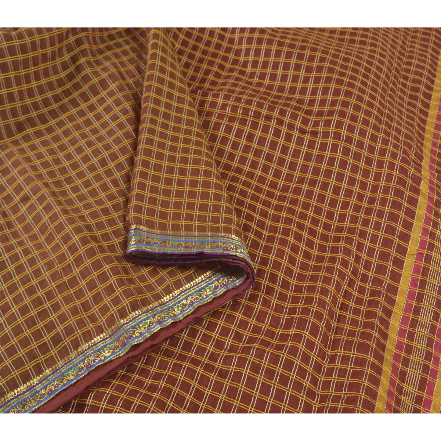 Sanskriti Vintage Dark Red Sarees Blend Cotton Hand-Woven Premium Sari Sustainable Fabric