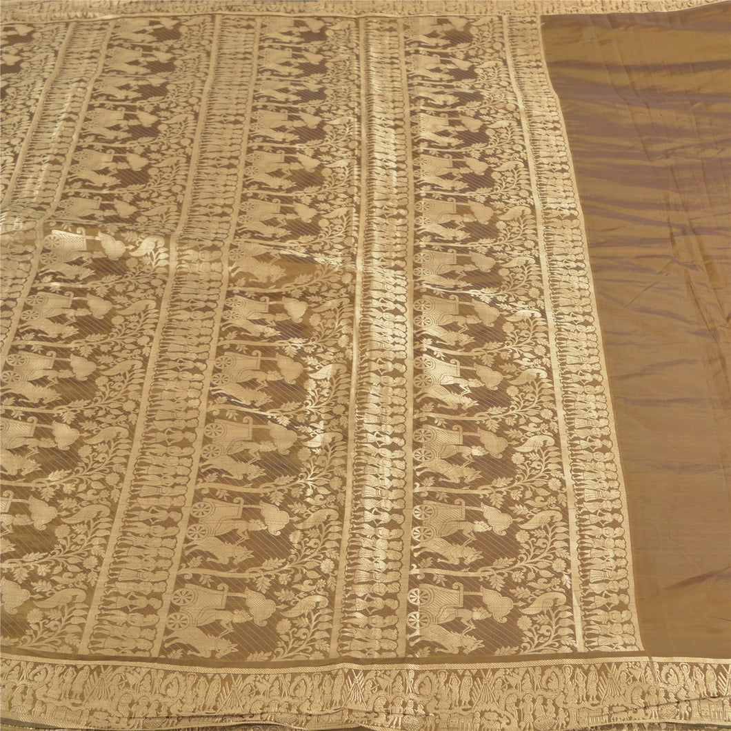 Sanskriti Vintage Sarees Blend Silk Woven Baluchari Mythological Sari Fabric