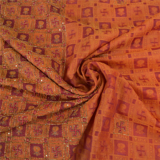 Sanskriti Vintage Dark Red Sarees Organza Hand Beaded Woven Premium Sari Sustainable Fabric