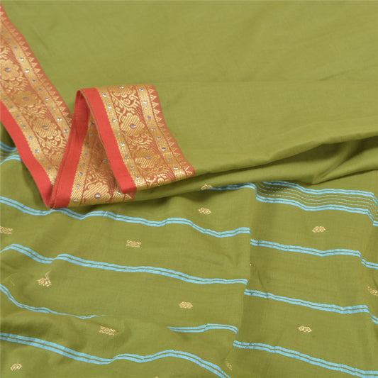 Sanskriti Vintage Green Sarees Blend Cotton Handwoven Bengali Tant Saree Sustainable Fabric