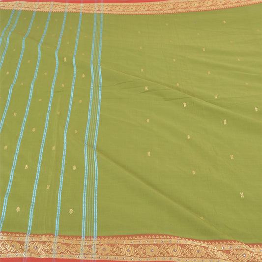 Sanskriti Vintage Green Sarees Blend Cotton Handwoven Bengali Tant Saree Sustainable Fabric