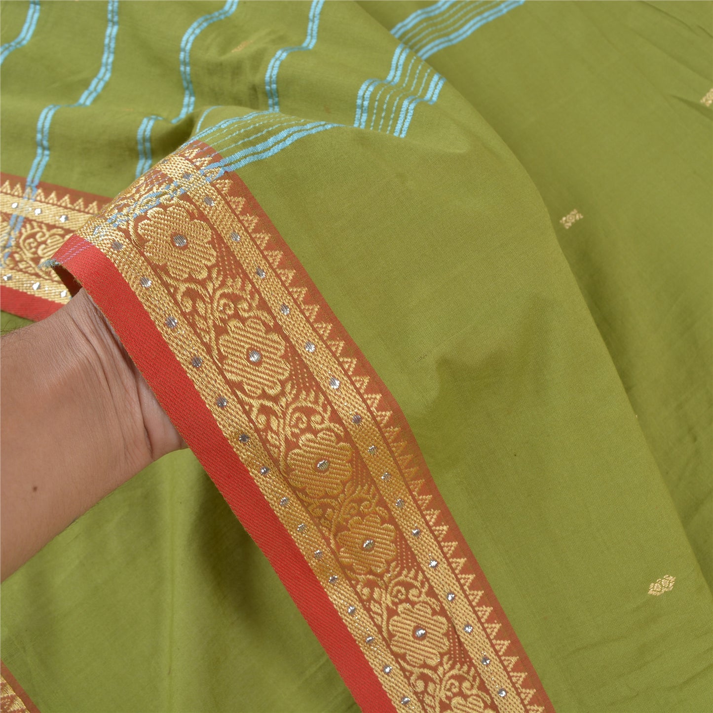 Санскритские винтажные зеленые сари из смеси хлопка ручной работы бенгальские тант-сари из экологически чистой ткани