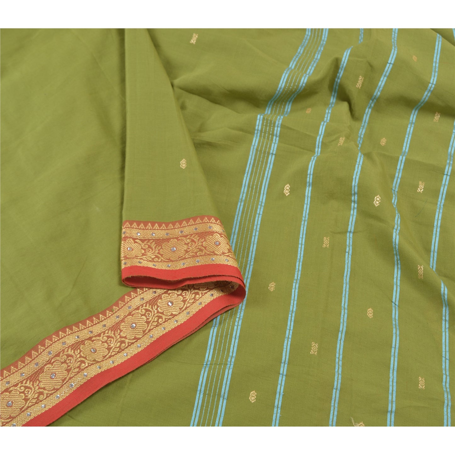 Санскритские винтажные зеленые сари из смеси хлопка ручной работы бенгальские тант-сари из экологически чистой ткани