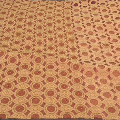 Sanskriti Vintage Brick Red Sarees Pure Organza Silk Beaded Premium Sari Sustainable Fabric