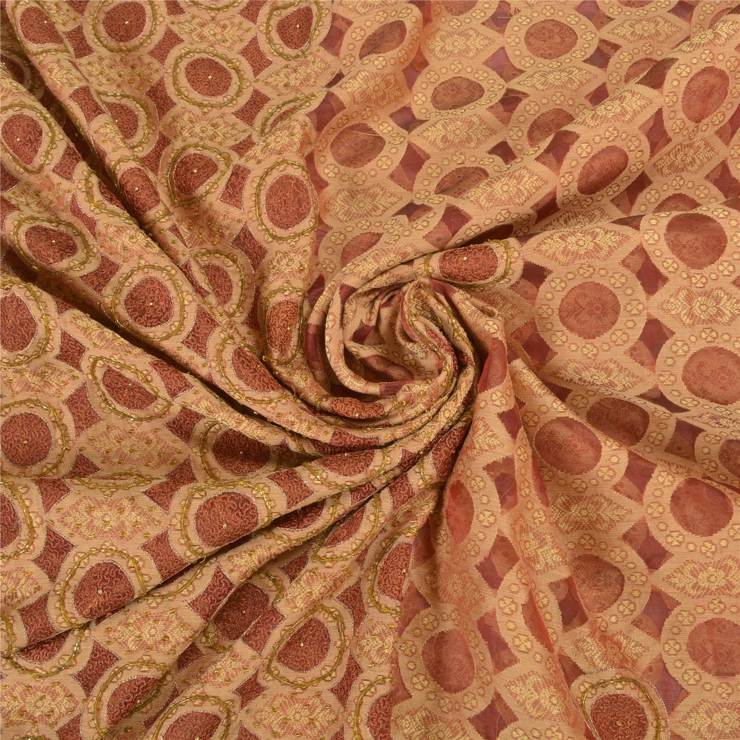 Sanskriti Vintage Brick Red Sarees Pure Organza Silk Beaded Premium Sari Sustainable Fabric