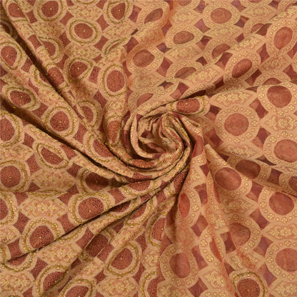 Sanskriti Vintage Brick Red Sarees Pure Organza Silk Beaded Premium Sari Sustainable Fabric