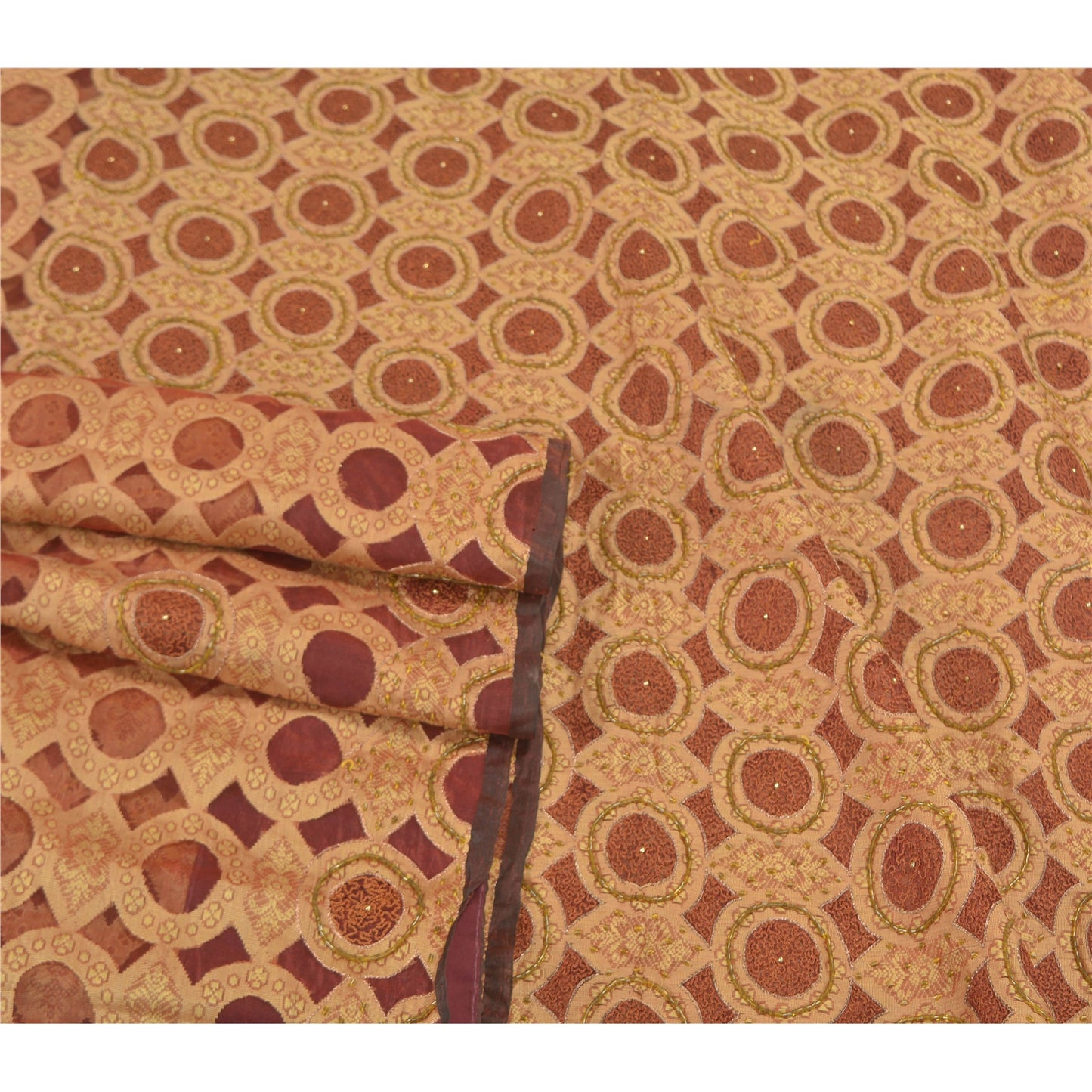 Sanskriti Vintage Brick Red Sarees Pure Organza Silk Beaded Premium Sari Sustainable Fabric