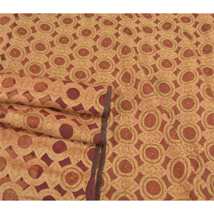 Sanskriti Vintage Brick Red Sarees Pure Organza Silk Beaded Premium Sari Sustainable Fabric