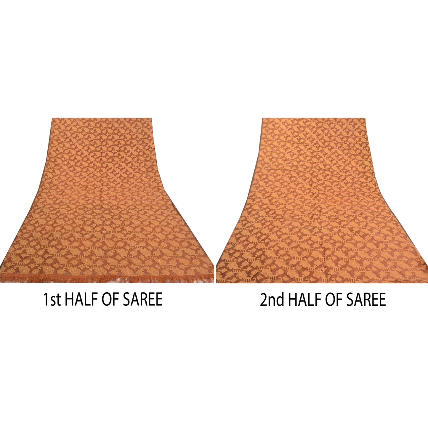 Sanskriti Vintage Brown Sarees Pure Organza Silk Hand Beaded Premium Sari Sustainable Fabric