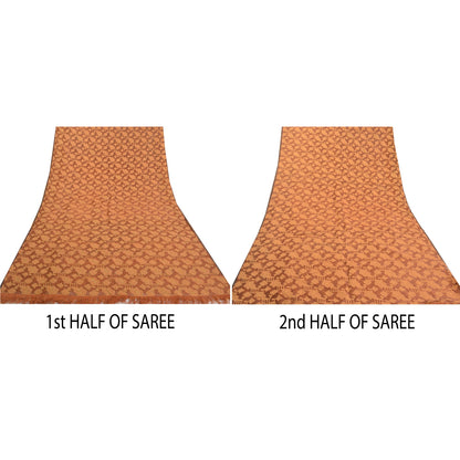 Sanskriti Vintage Brown Sarees Pure Organza Silk Hand Beaded Premium Sari Sustainable Fabric