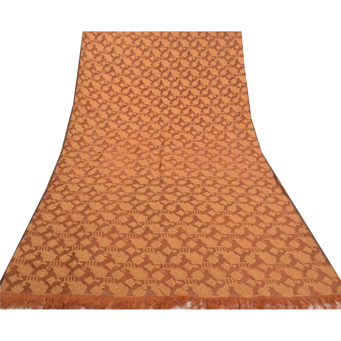 Sanskriti Vintage Brown Sarees Pure Organza Silk Hand Beaded Premium Sari Sustainable Fabric