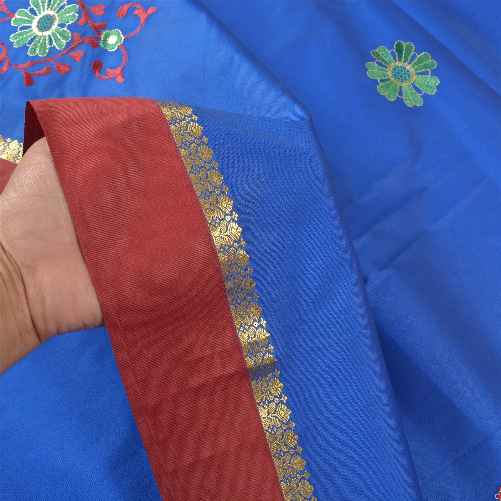 Sanskriti Vintage Blå Sarees Kunstsilke Broderet Premium Sari Håndværk Bæredygtigt Stoff