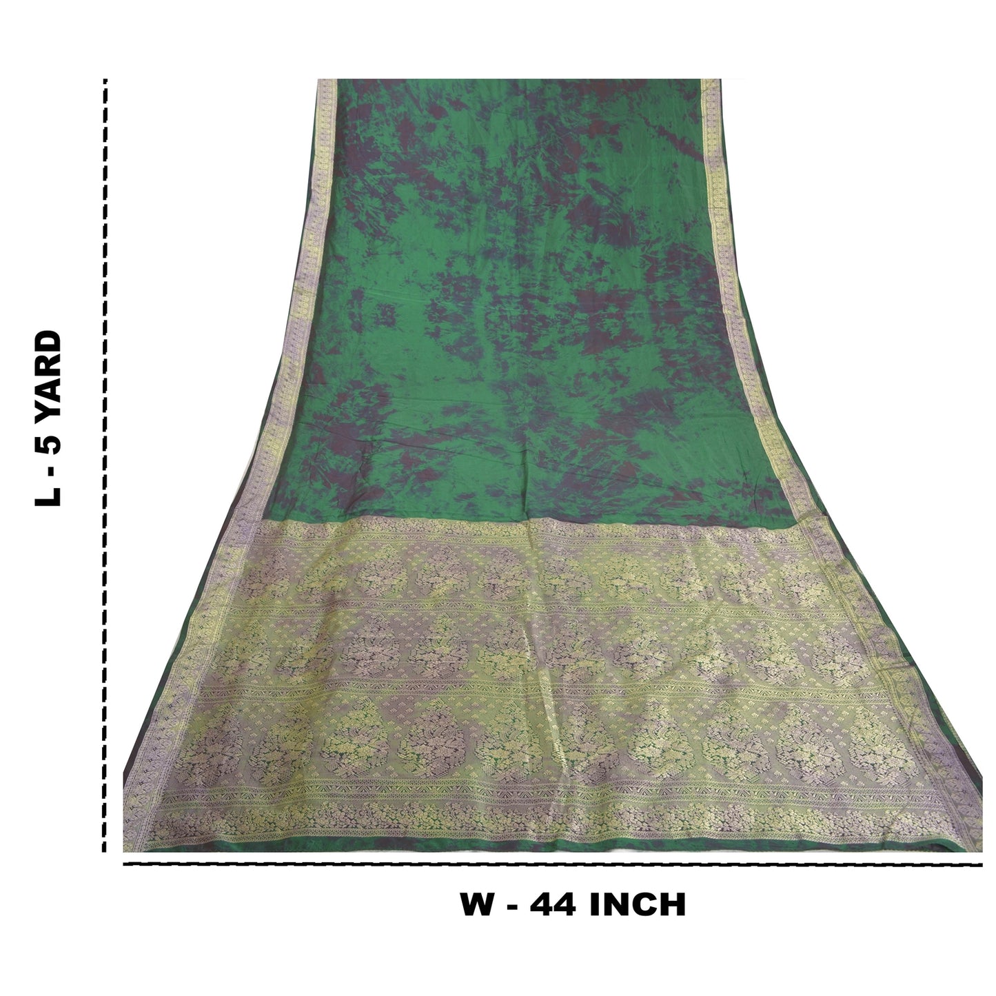 Sanskriti Vintage Green Sarees 100% Pure Silk Woven TIe-Dye Sari Craft Sustainable Fabric