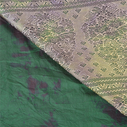 Sanskriti Vintage Green Sarees 100% Pure Silk Woven TIe-Dye Sari Craft Sustainable Fabric