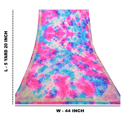 Санскритские винтажные розовые сари из чистого шелка, сотканные методом тай-дай, культурные сари для рукоделия, устойчивая ткань